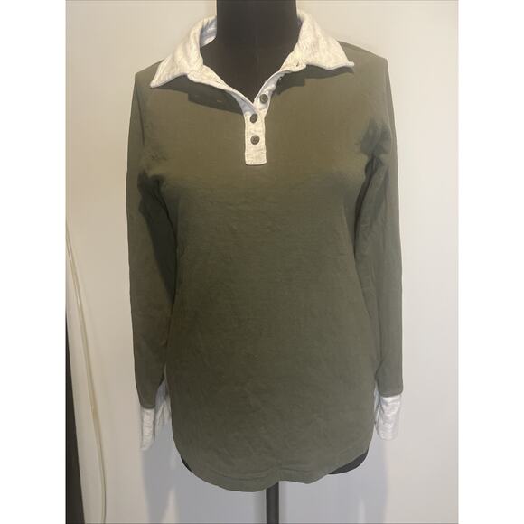 Duluth Trading Company Moss Green Long Sleeve Polo Camp Shirt Medium Women’s - Picture 1 of 6